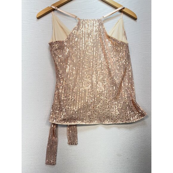 Grace Karin Womens Sequin Wrap Camisole Tank Top Size S Beige Tie Front Sexy - Picture 8 of 10